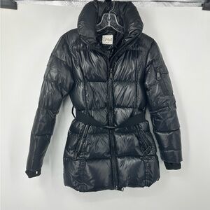 SAM. Belted Black Puffer Coat Goose Down Long Coat Girls 14 | closet 654